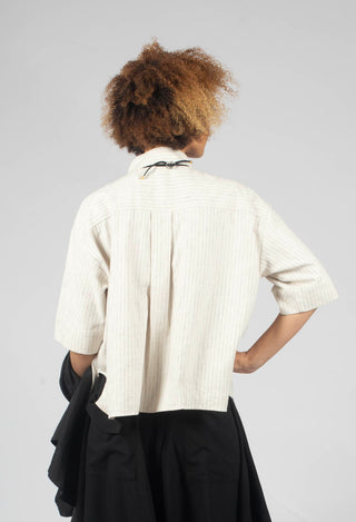 3/4 Sleeved Shirt with Statement Pocket in Ivory Stripe