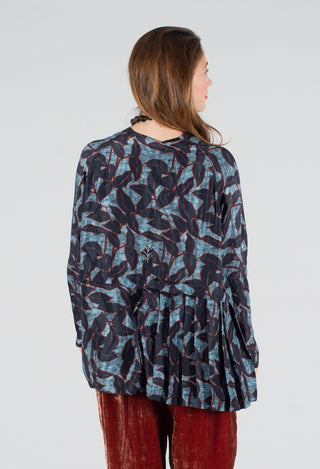 Shirt Isabella Banyan Leaves in Charcoal and Cloud Blue