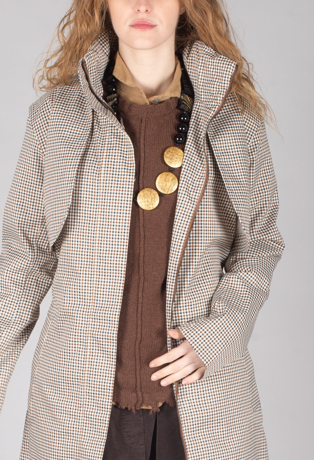 BRGN Skyet Coat in Beige Check | Olivia May