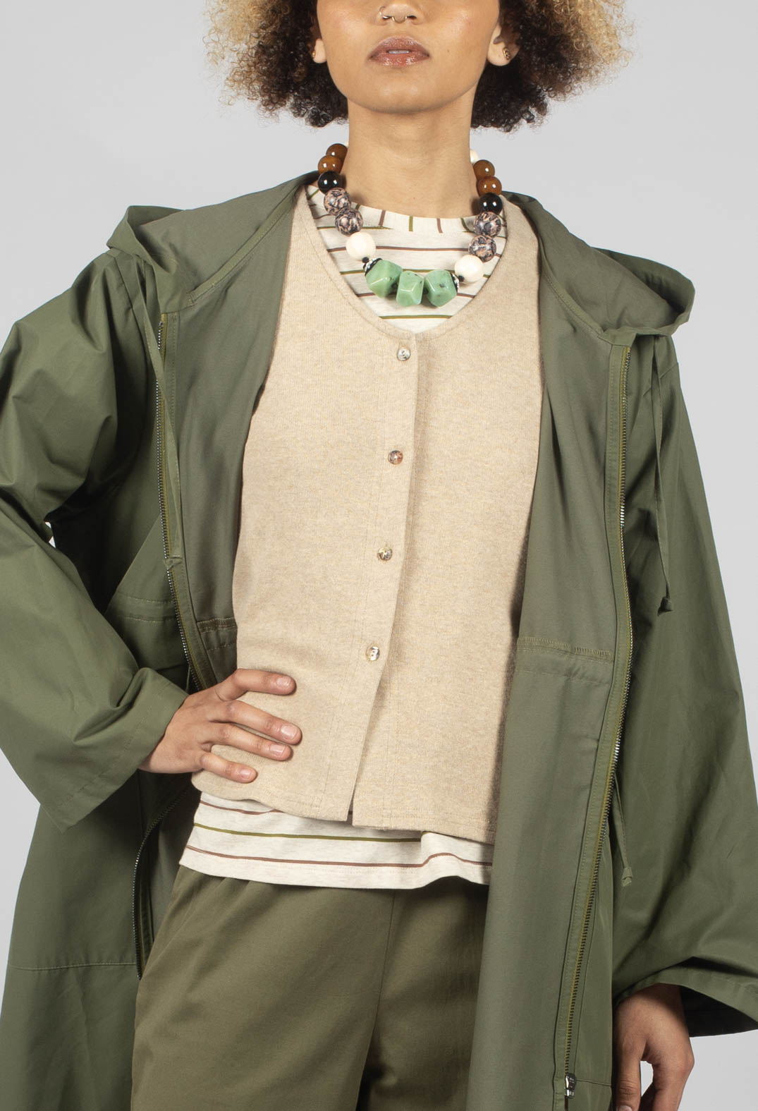 Drawstring Parka Coat in Ficus