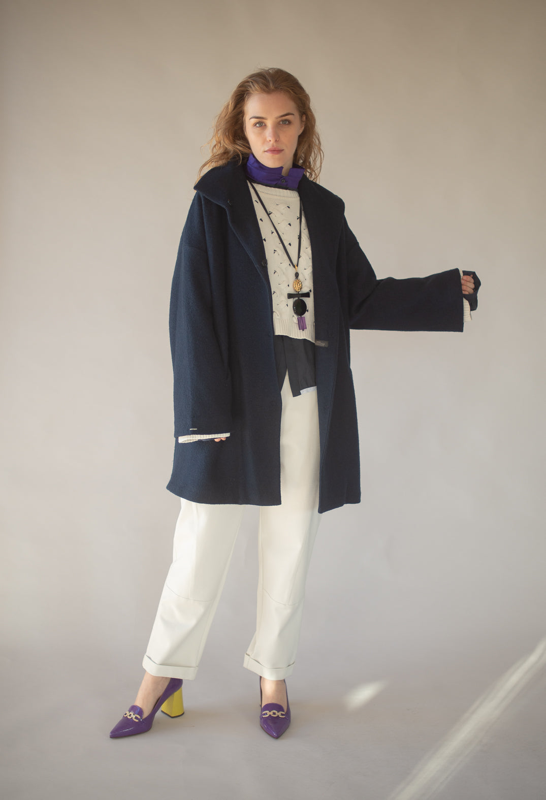 Cropped Cotton Shirt in Blue