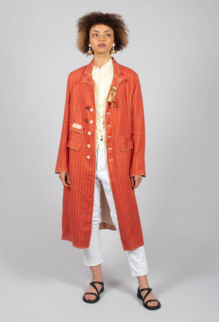 Longline Striped Coat in Original Orange
