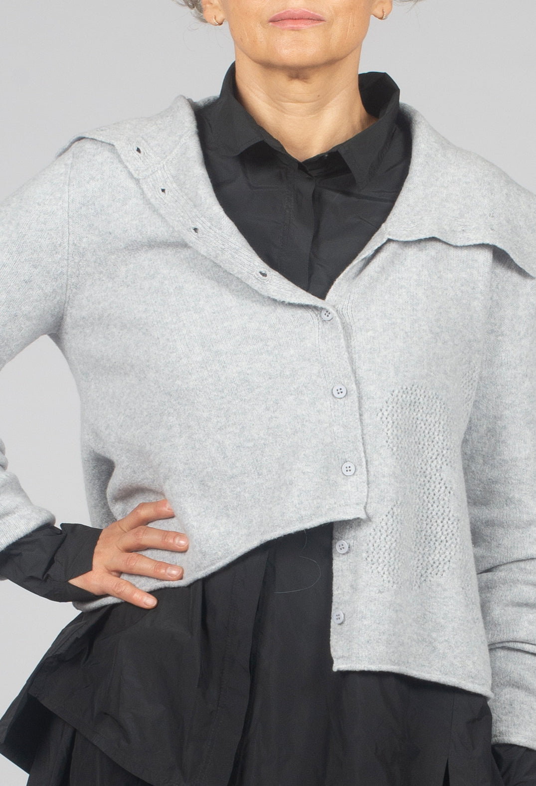 Cardigan with Stitched Motif in Light Grey - 3277103