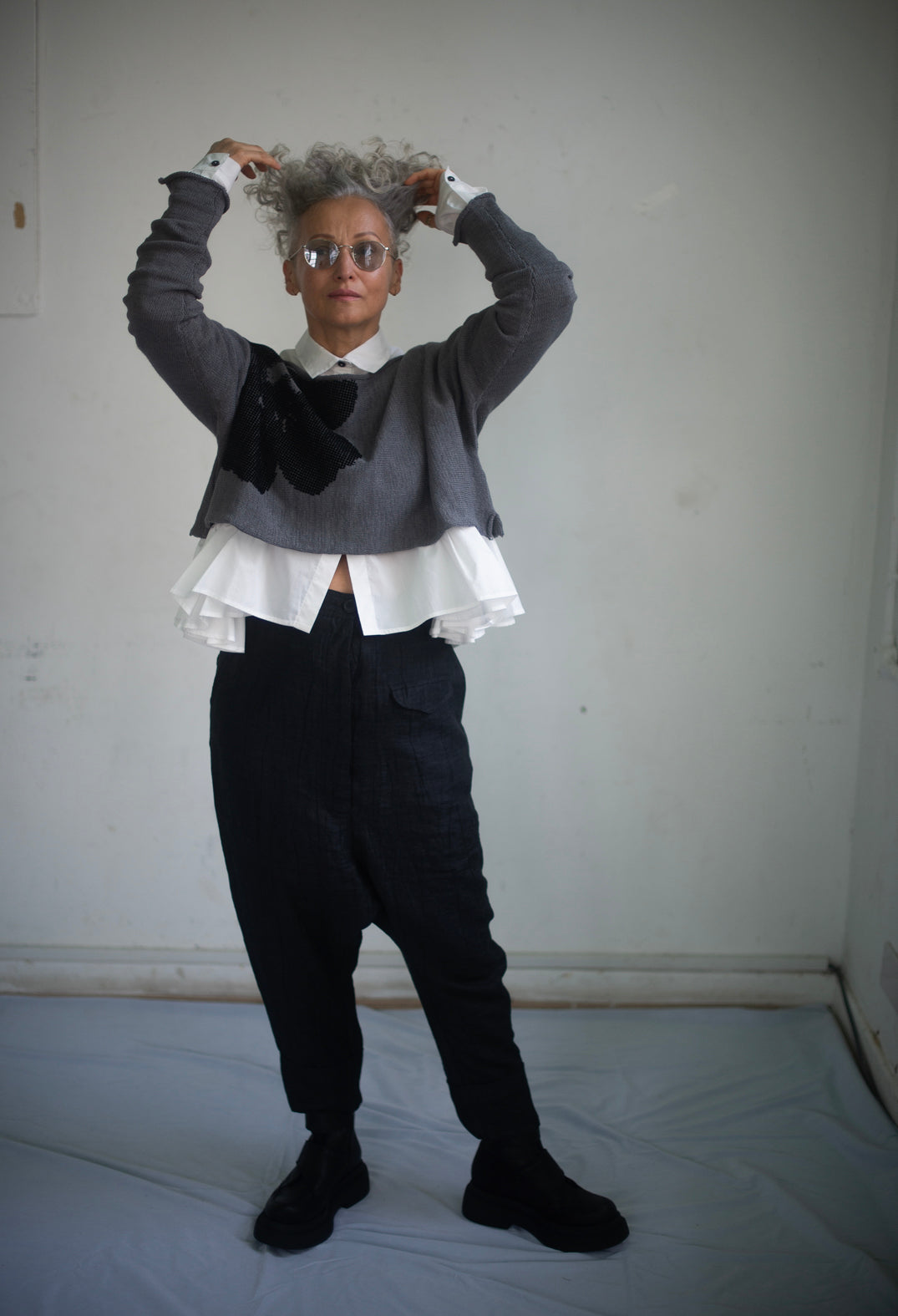 Drop Crotch Belted Trousers in Crow - 1080104