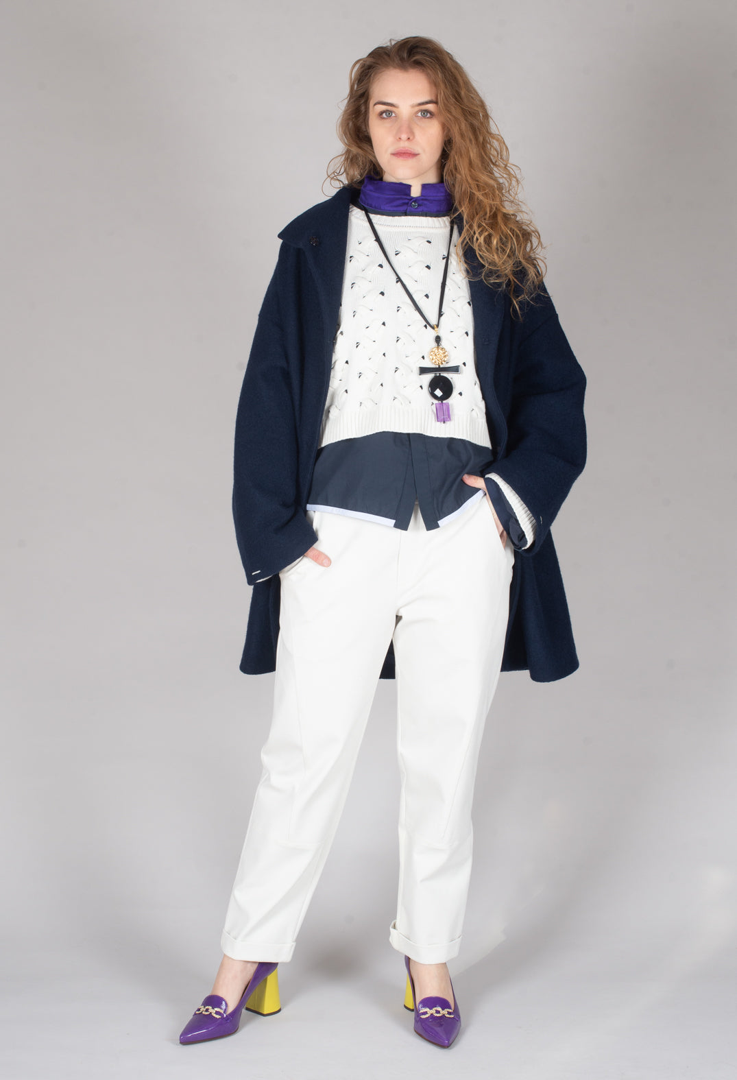 Cropped Cotton Shirt in Blue