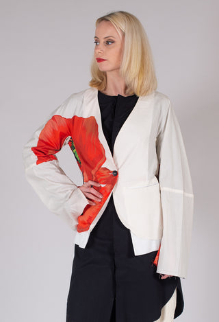 Poppy Print Jacket in White and Red