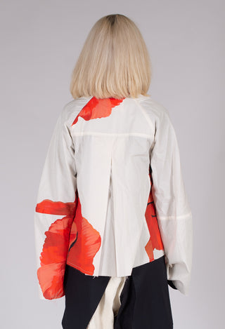 Poppy Print Jacket in White and Red