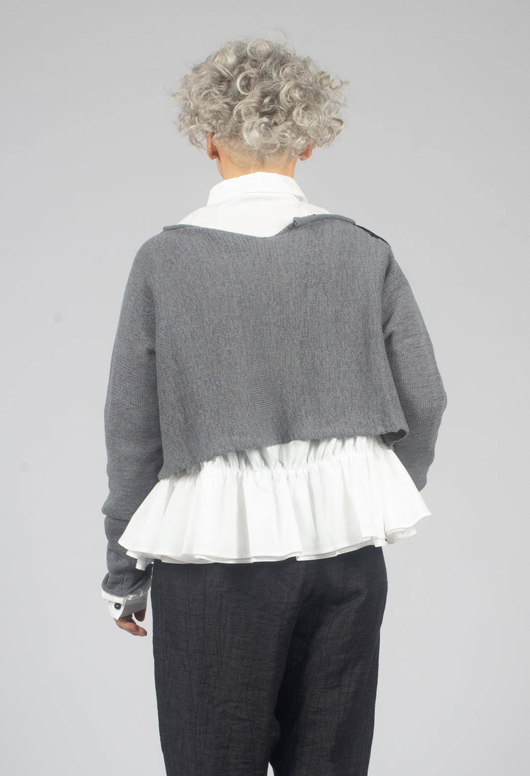 Cropped Jumper in Dark Grey with Blackflock - 3720705