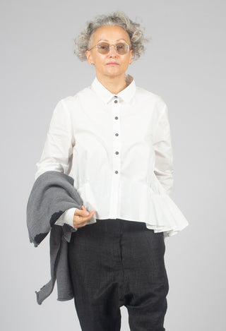 Cotton Shirt with Gathered Hemline in Ghost White - 1230404