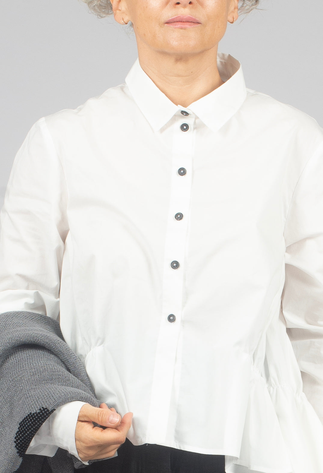 Cotton Shirt with Gathered Hemline in Ghost White - 1230404