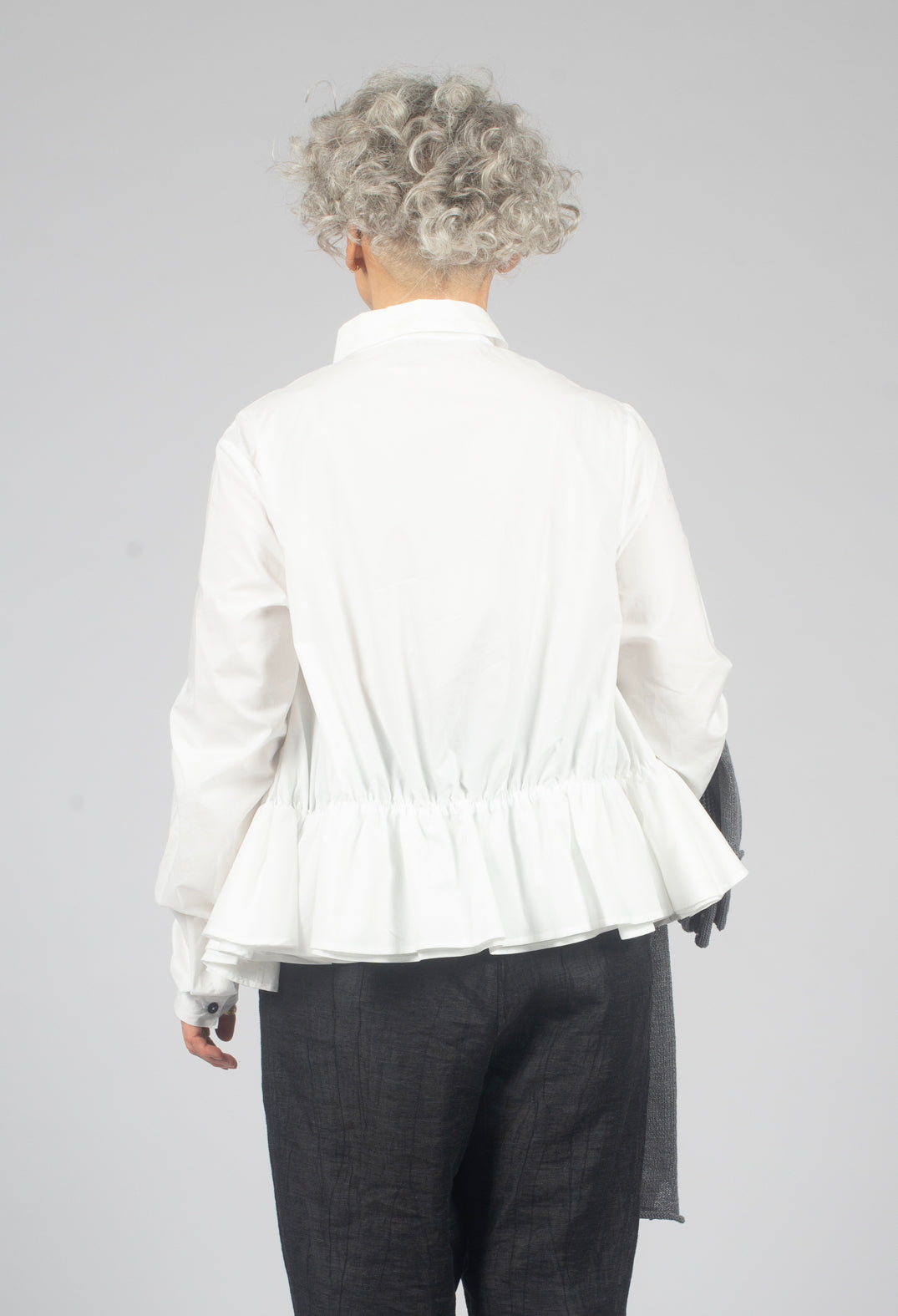 Cotton Shirt with Gathered Hemline in Ghost White - 1230404