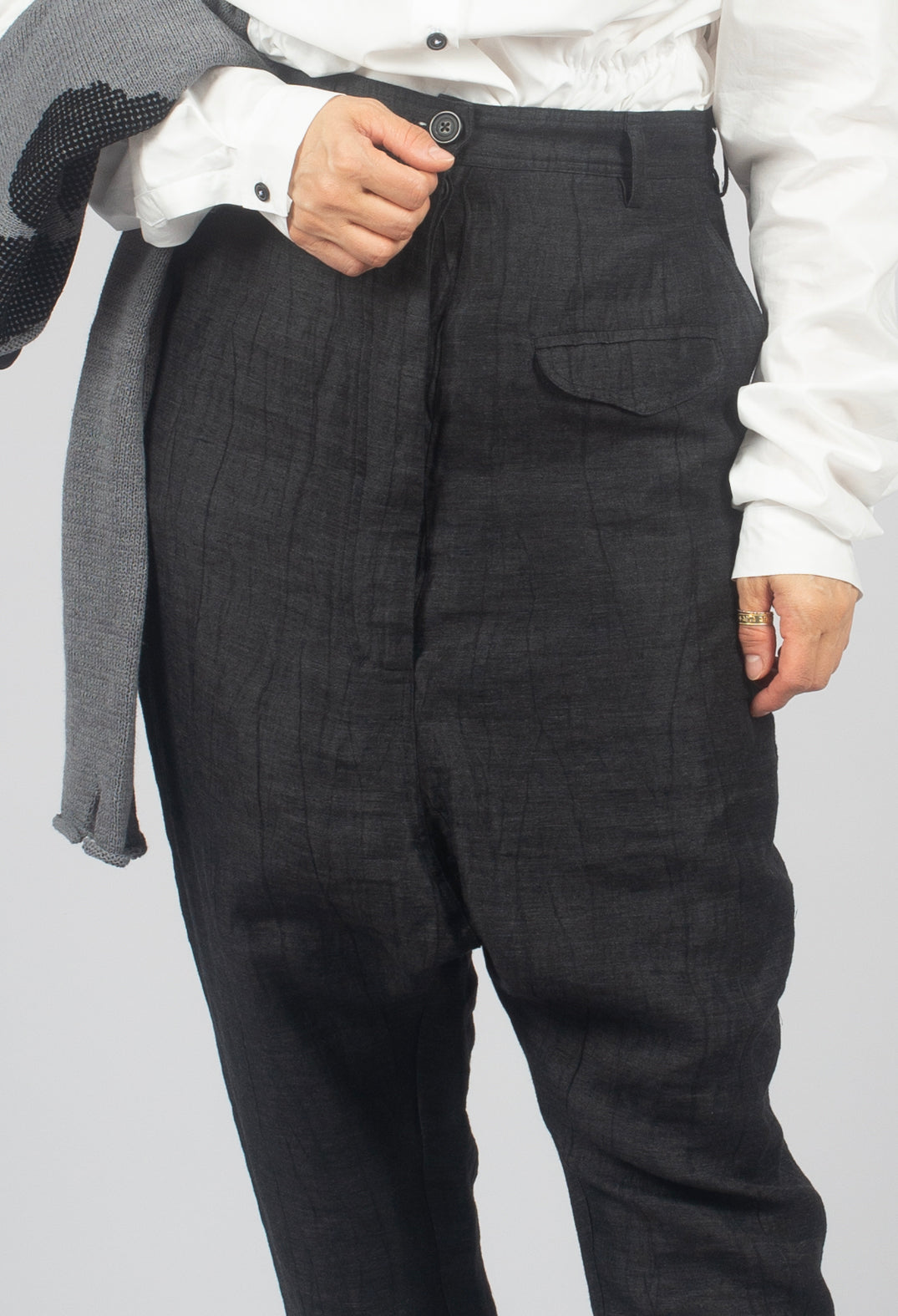 Drop Crotch Belted Trousers in Crow - 1080104