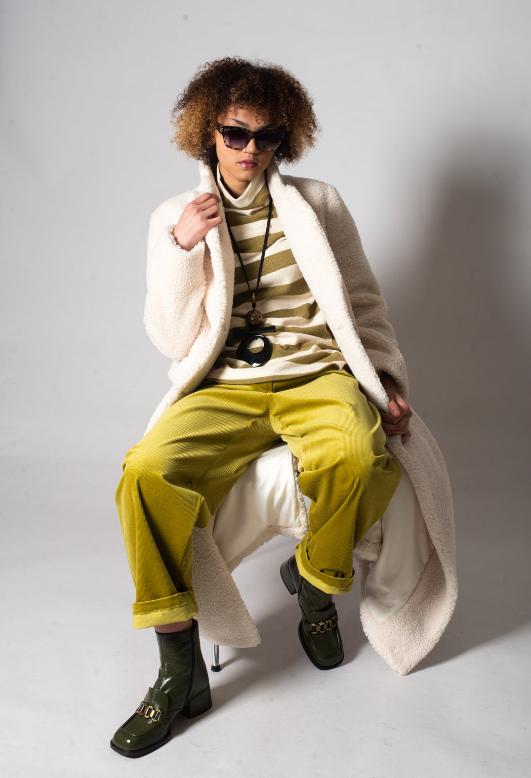 Long Sleeve Teddy Coat in Cream