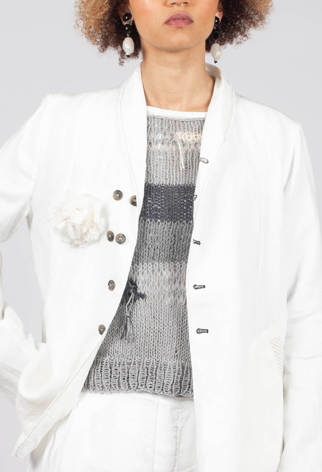Detachable Brooch Short Jacket in Original White