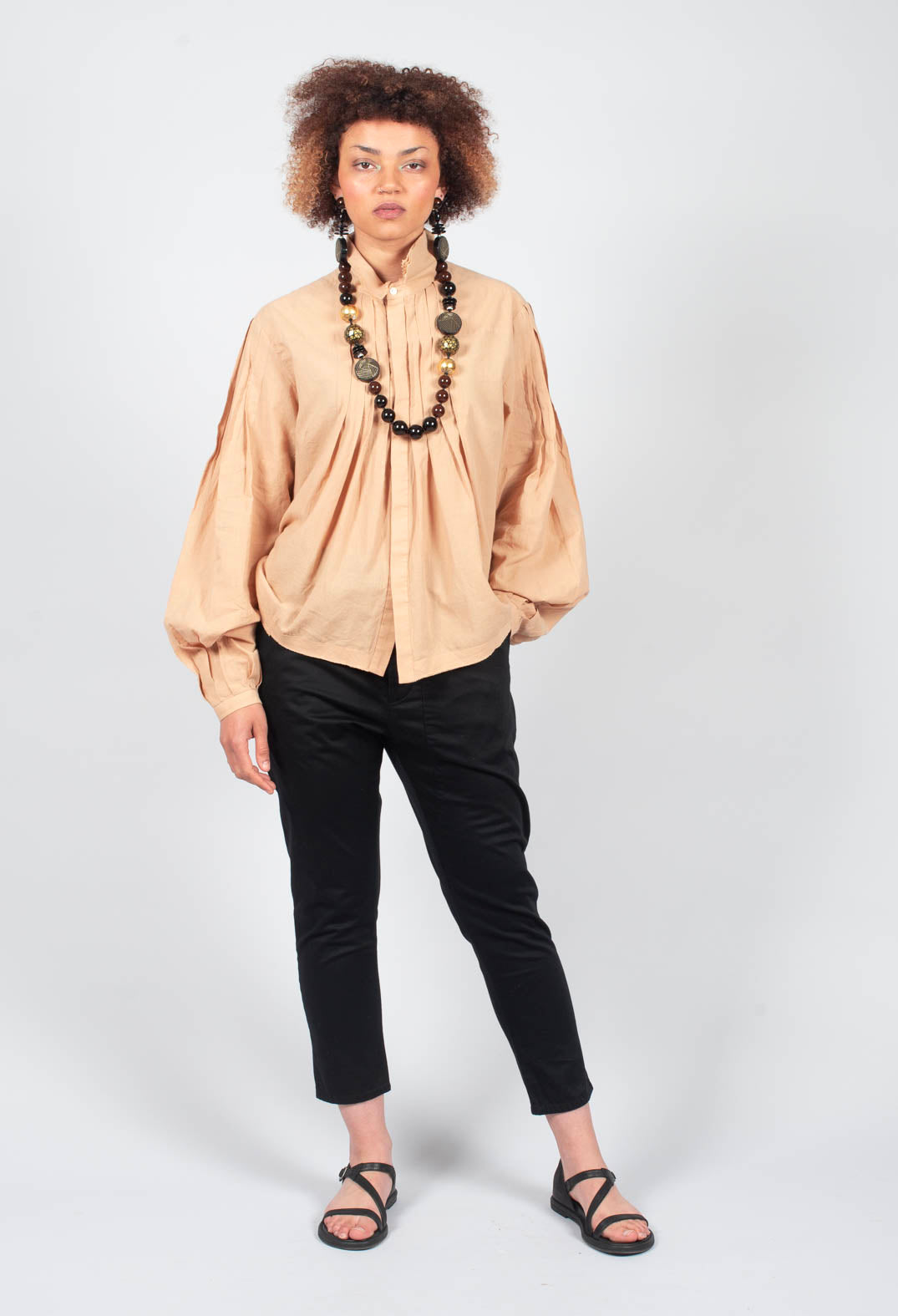 Button Detail Waist Pants in Black