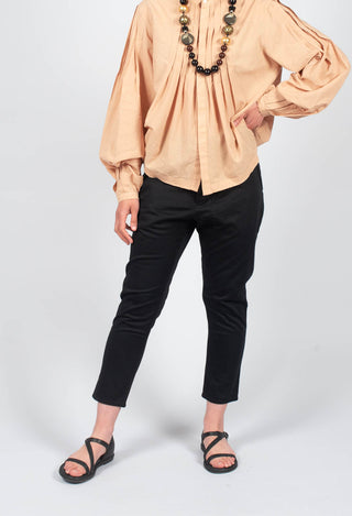 Button Detail Waist Pants in Black