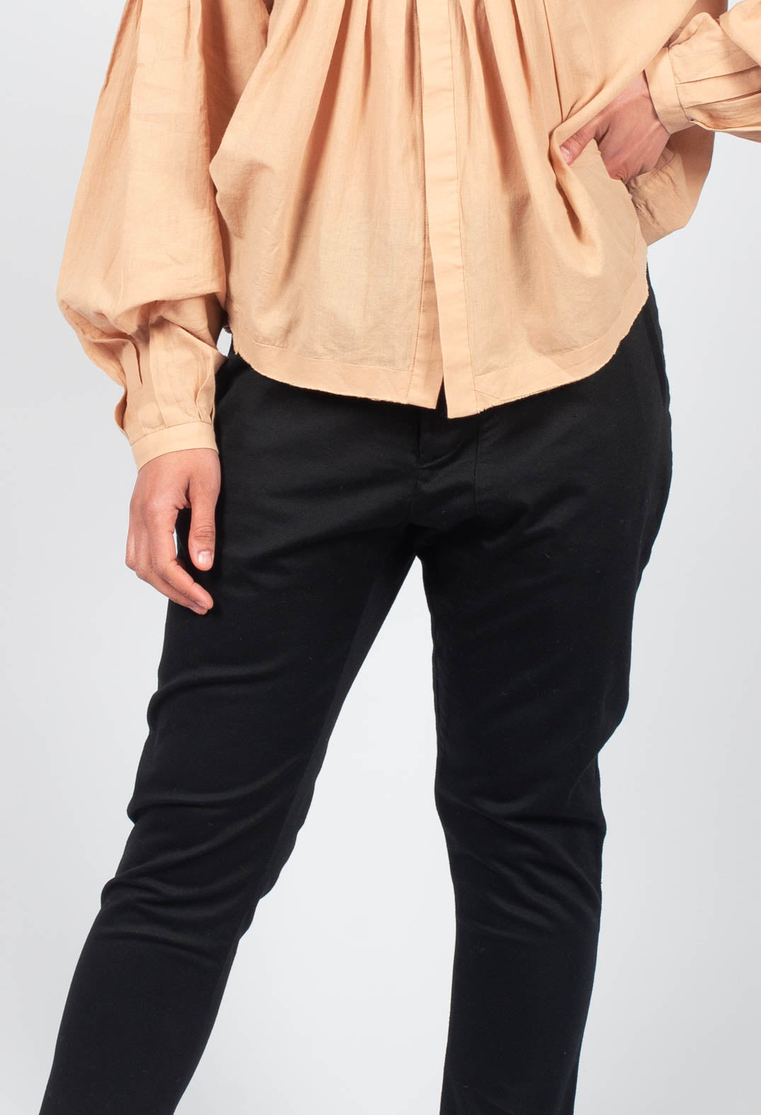Button Detail Waist Pants in Black