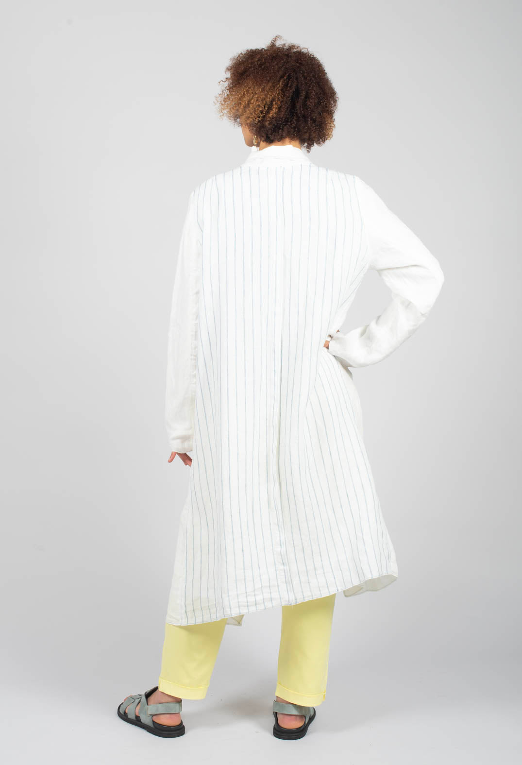 Longline Patch Pocket Coat in Original White Stripe