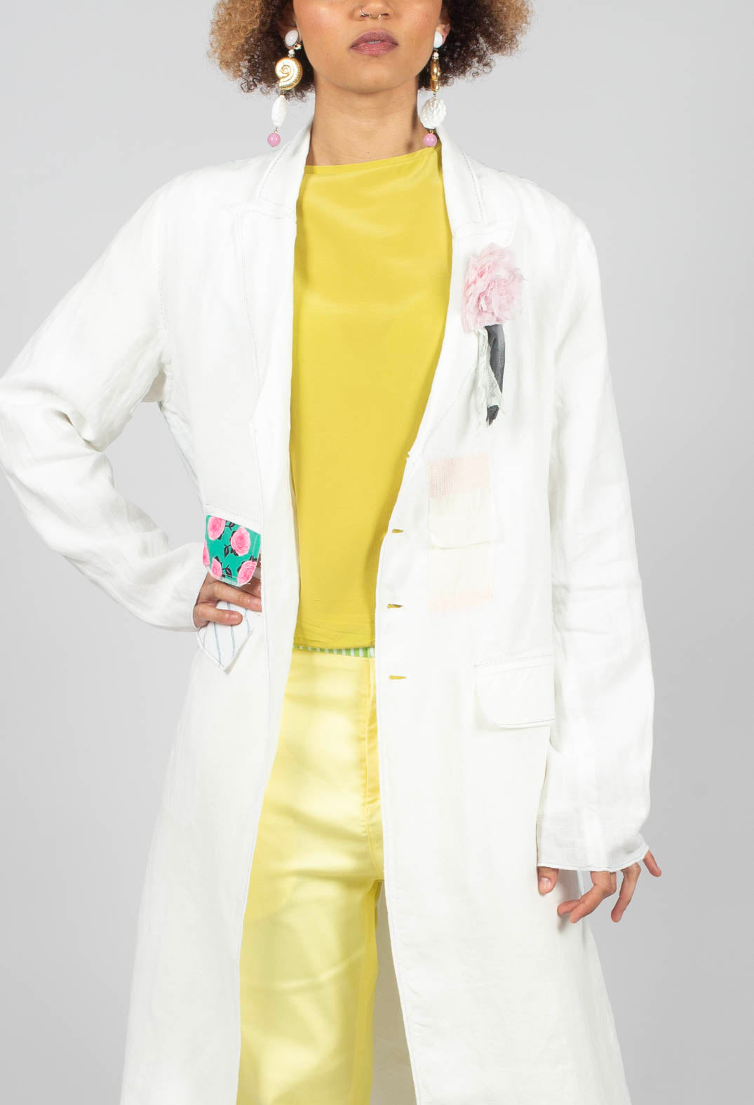 Longline Patch Pocket Coat in Original White Stripe