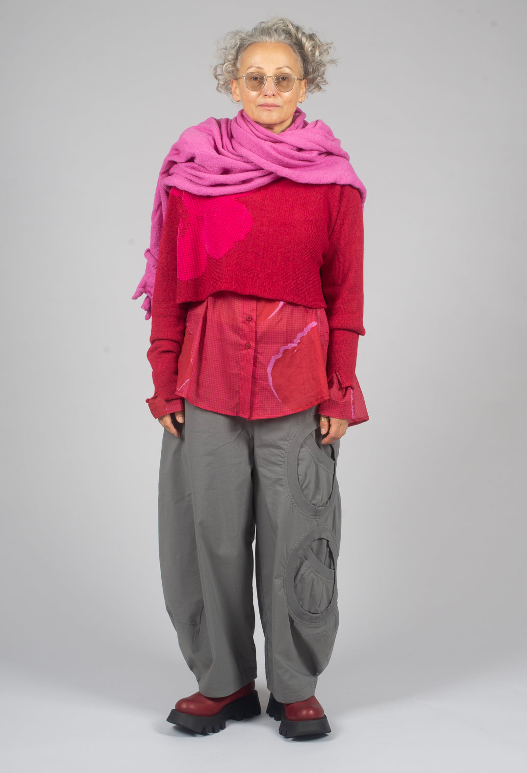 Balloon Leg Trousers with Circular Pocket Detail in Dark Grey - 3630109