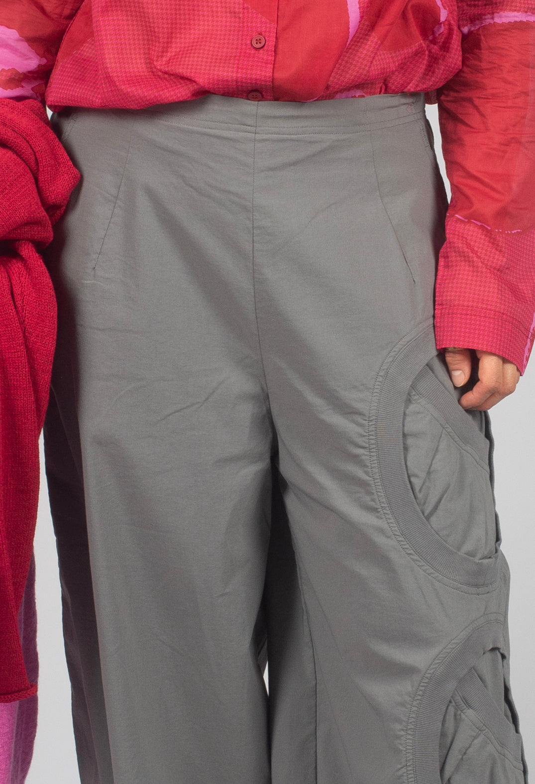 Balloon Leg Trousers with Circular Pocket Detail in Dark Grey - 3630109