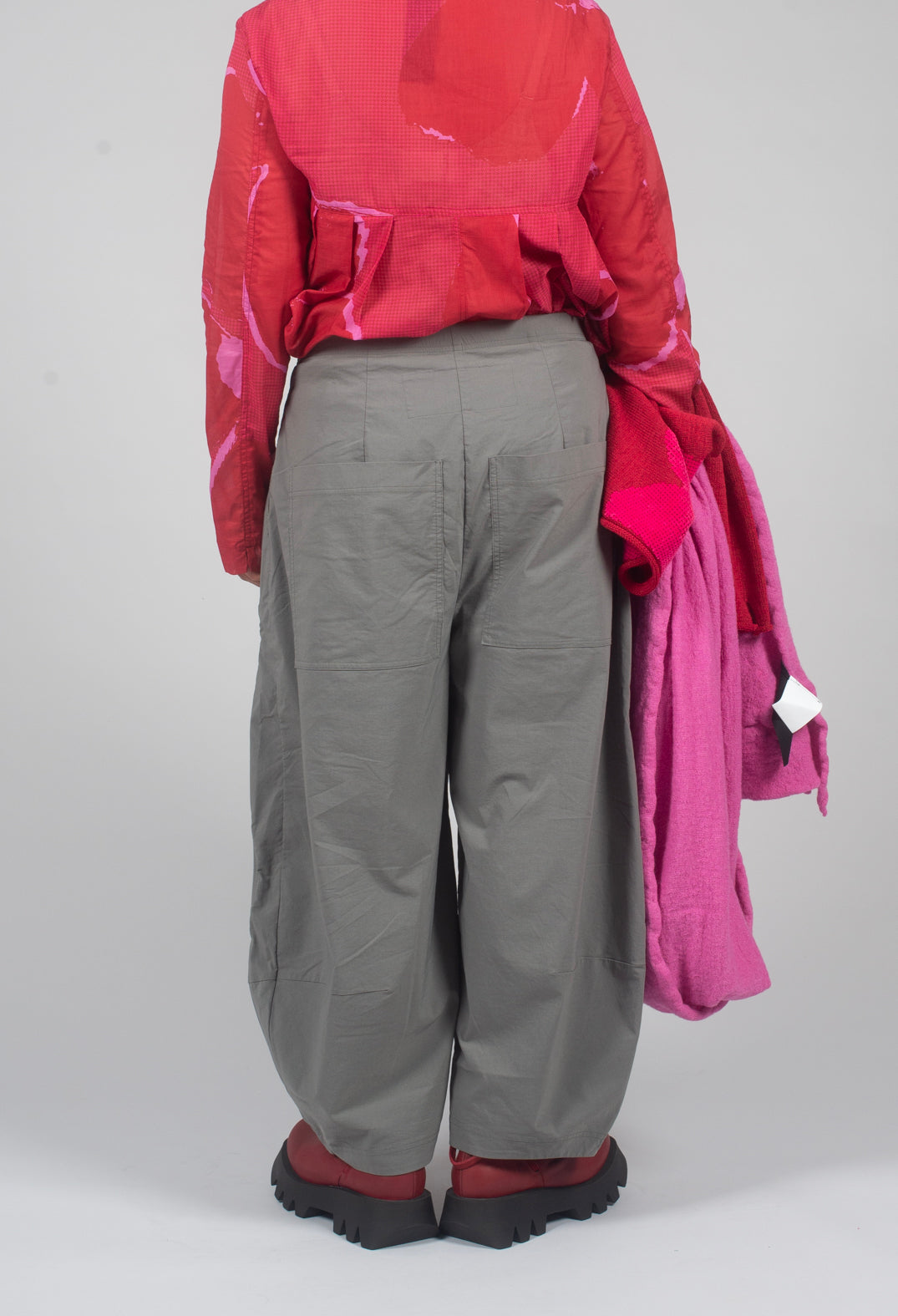 Balloon Leg Trousers with Circular Pocket Detail in Dark Grey - 3630109