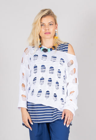 Distressed Hole Pullover in White