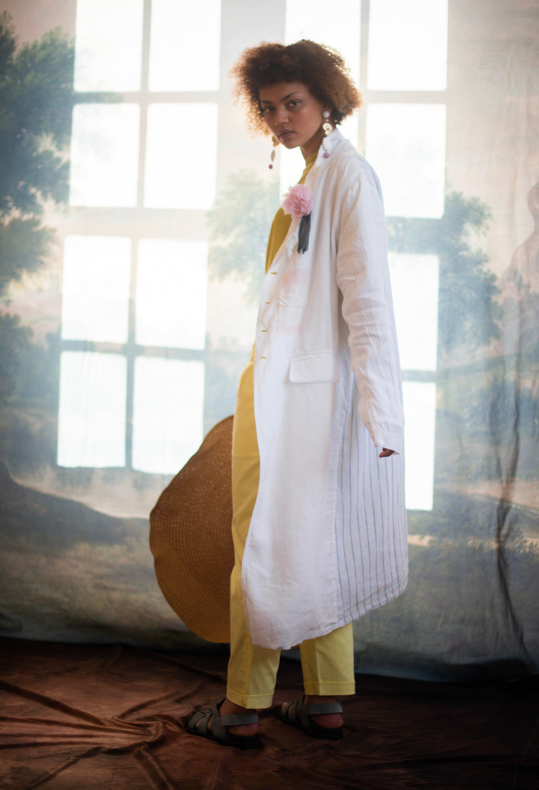Longline Patch Pocket Coat in Original White Stripe