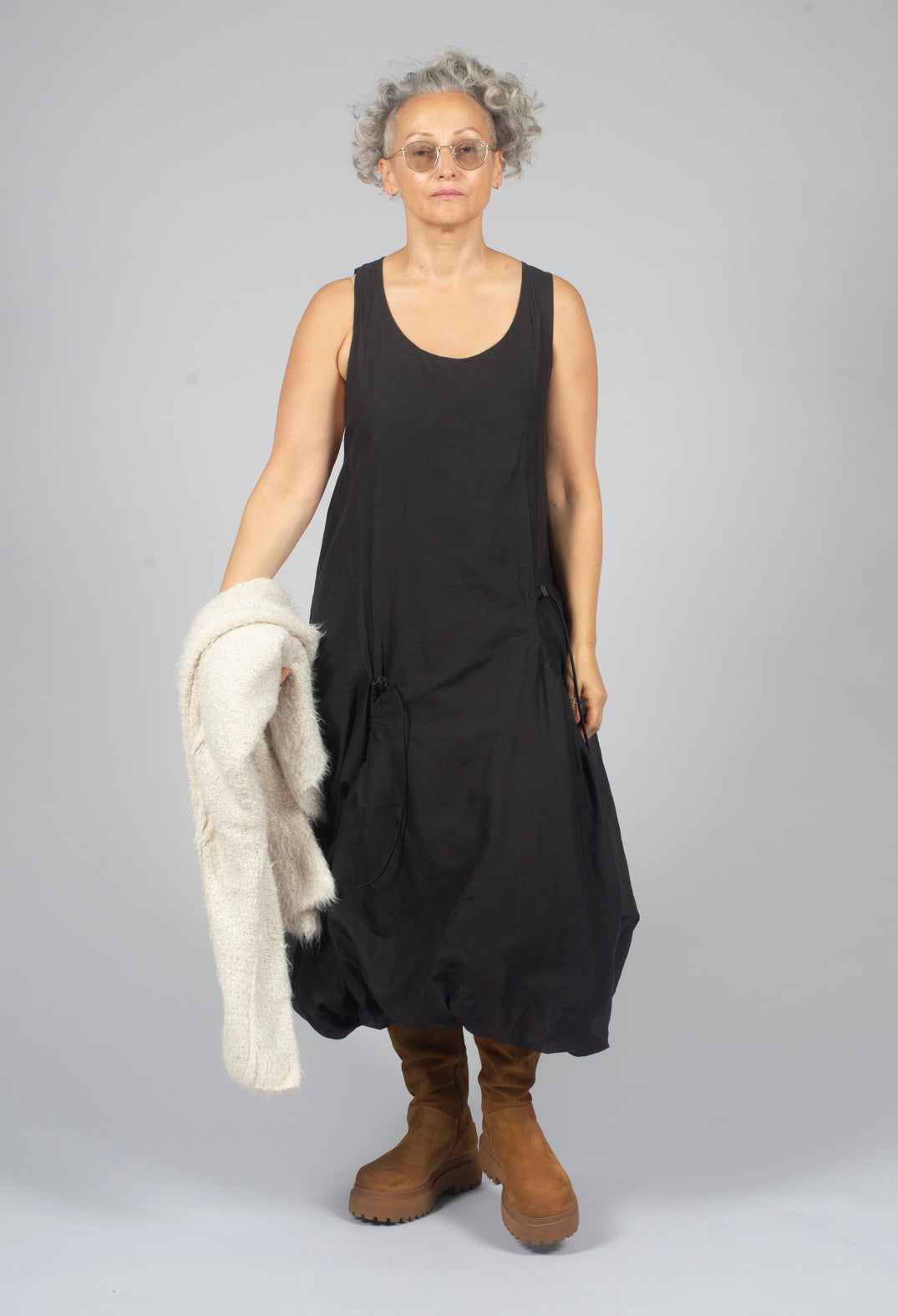 Sleeveless Dress with Drawstring Pockets in Turf Paper - 1550905