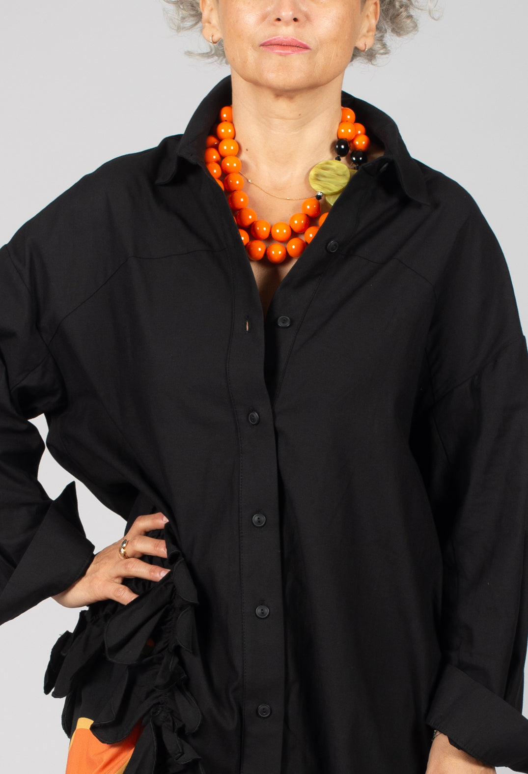 Side Ruffle Shirt in Black