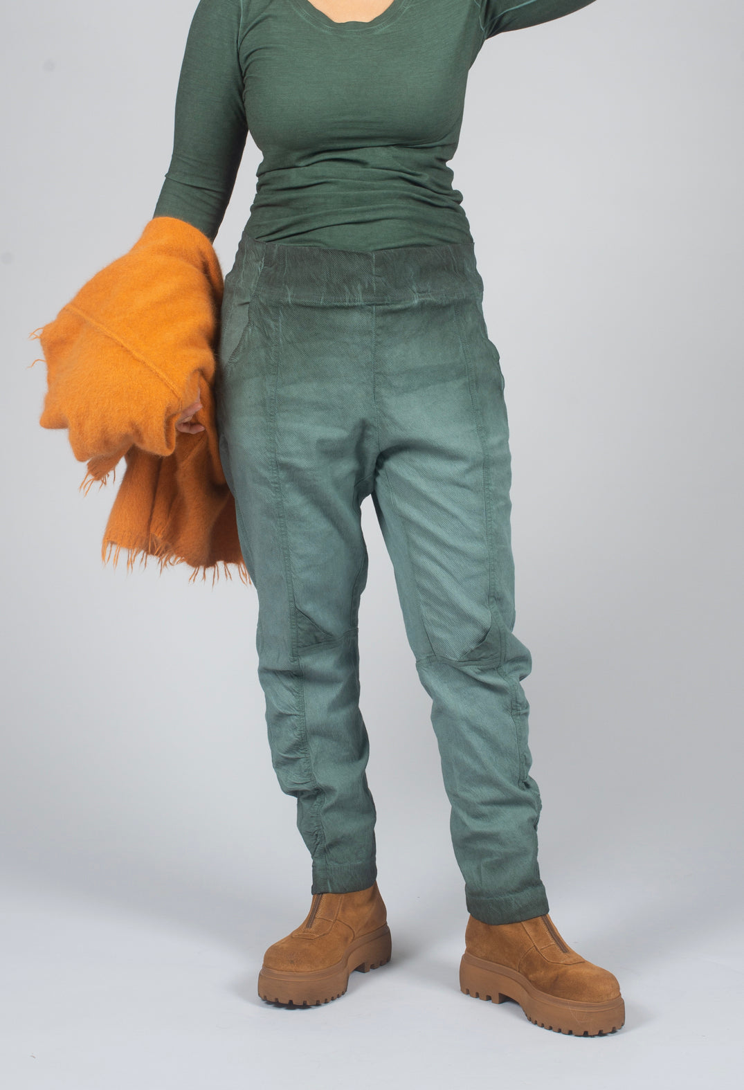 Slim Fit Trousers with Ruched Leg in Pine Reverse - 2120104