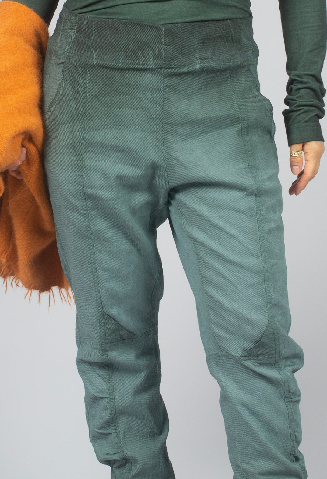 Slim Fit Trousers with Ruched Leg in Pine Reverse - 2120104