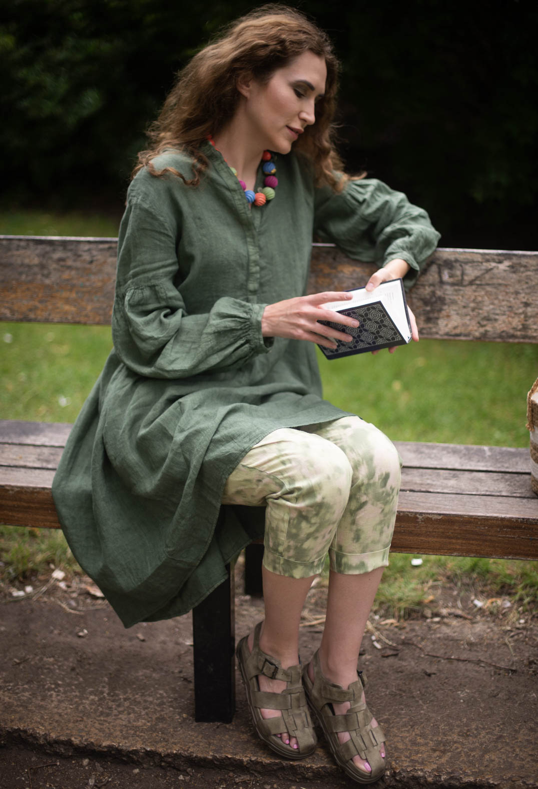 Linen Geisha Pants in Spring Green Print