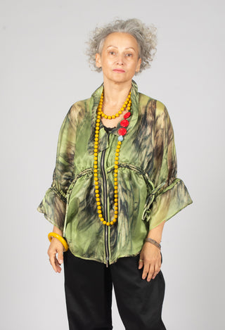 Open Neck Top in Green Print