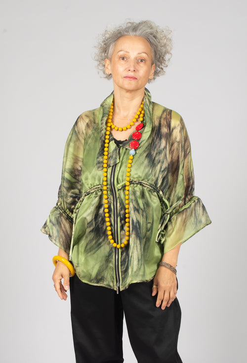 Open Neck Top in Green Print