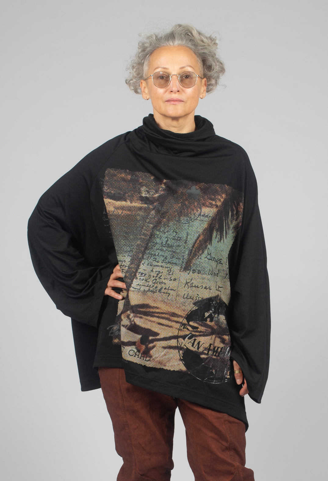 Longline Jersey Top in Waikiki Black Print - 2300905