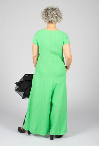 Front Zipper Jumpsuit in Green Black