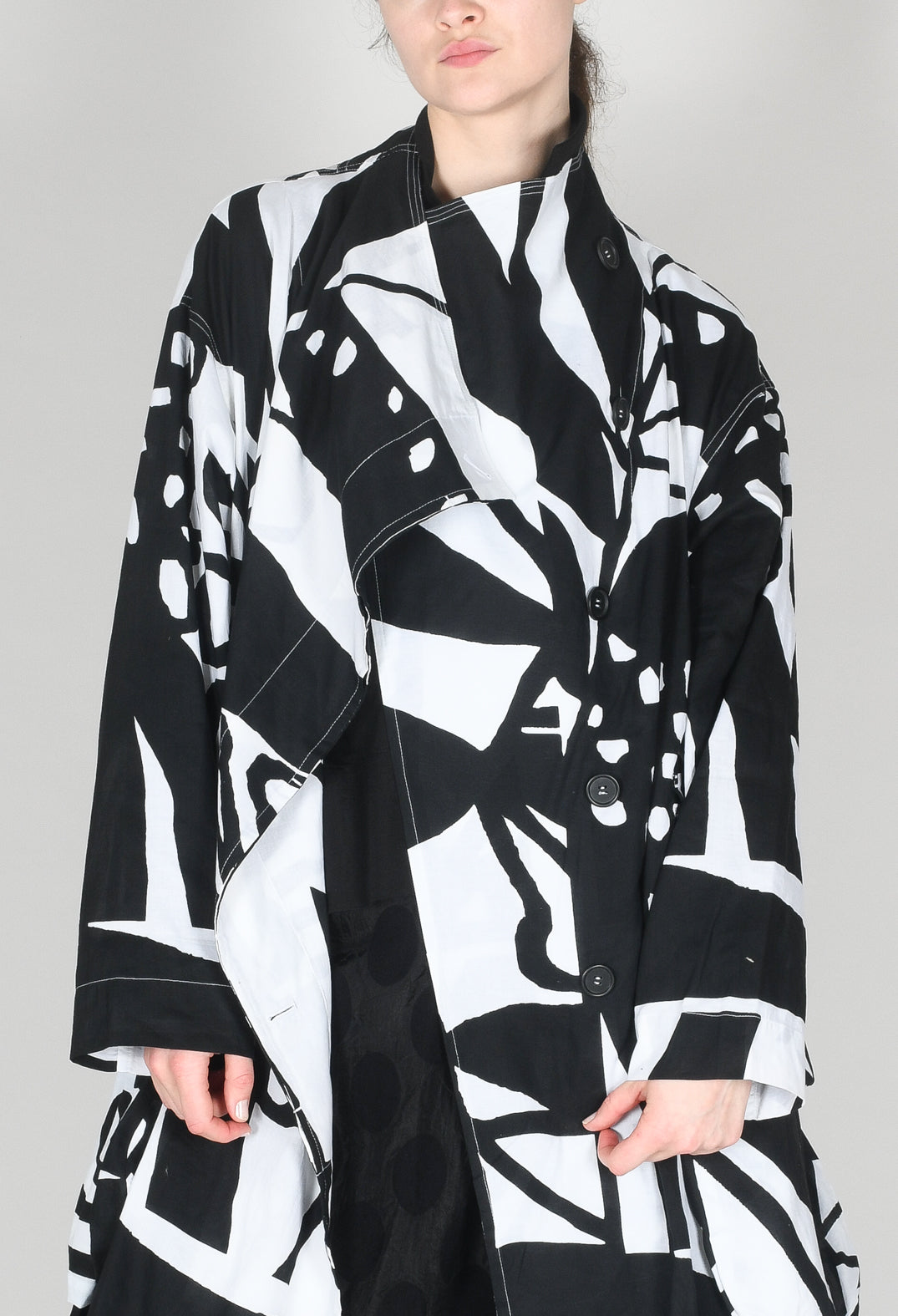 Longline Coat in Black and White Print