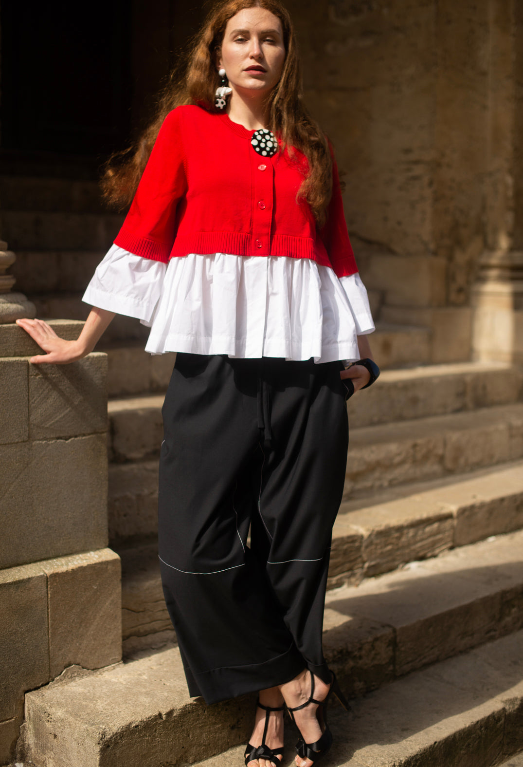 Faux Double Layer Cardigan in Gojiberry and Off White