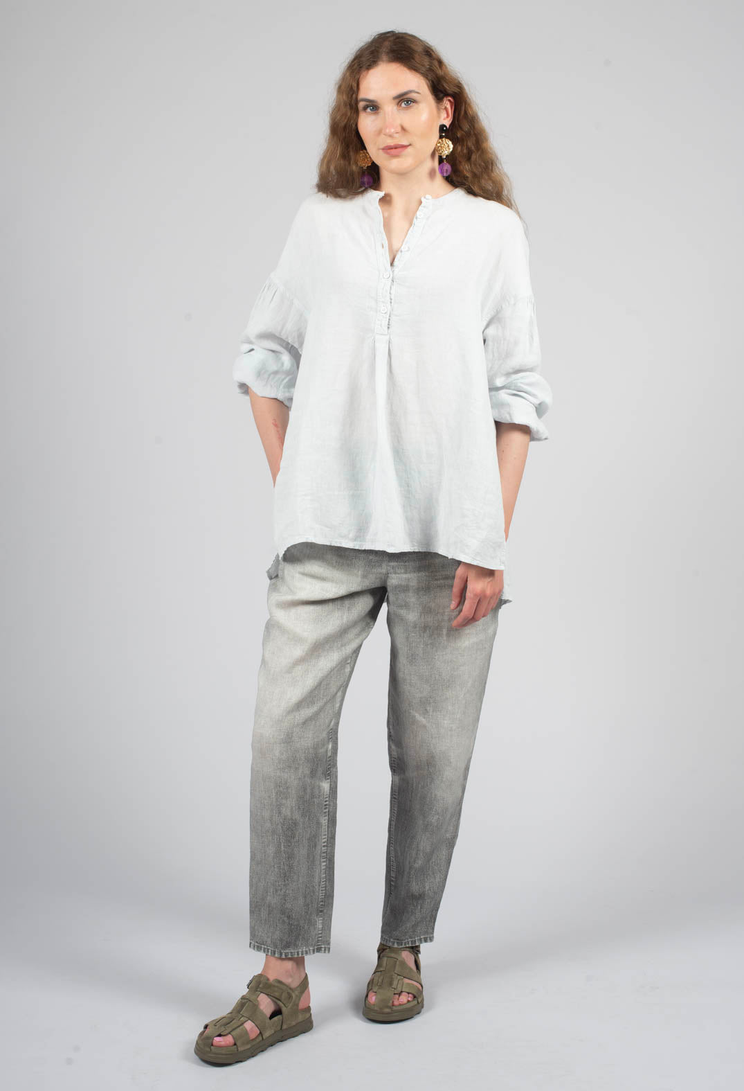 Long Geishan Pants in Grey Denim