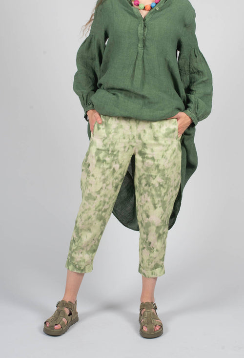 Linen Geisha Pants in Spring Green Print
