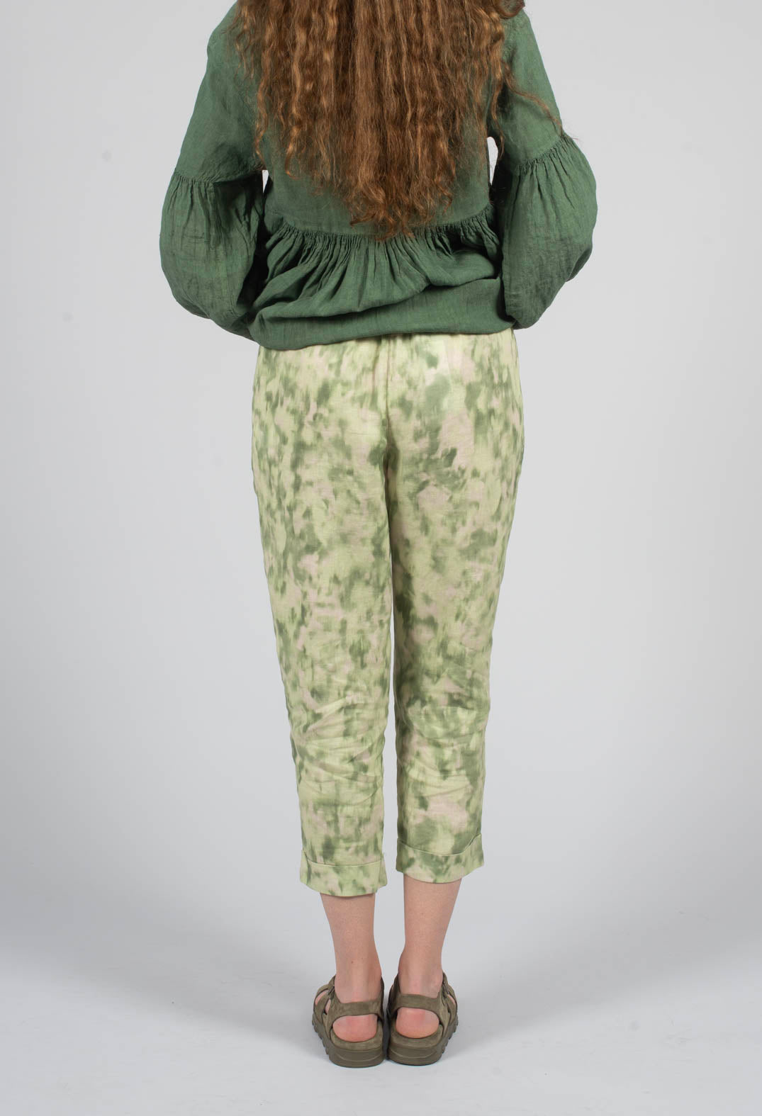 Linen Geisha Pants in Spring Green Print