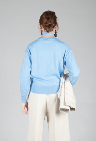 Crew Neck Jumper with Tie Neck in Breeze