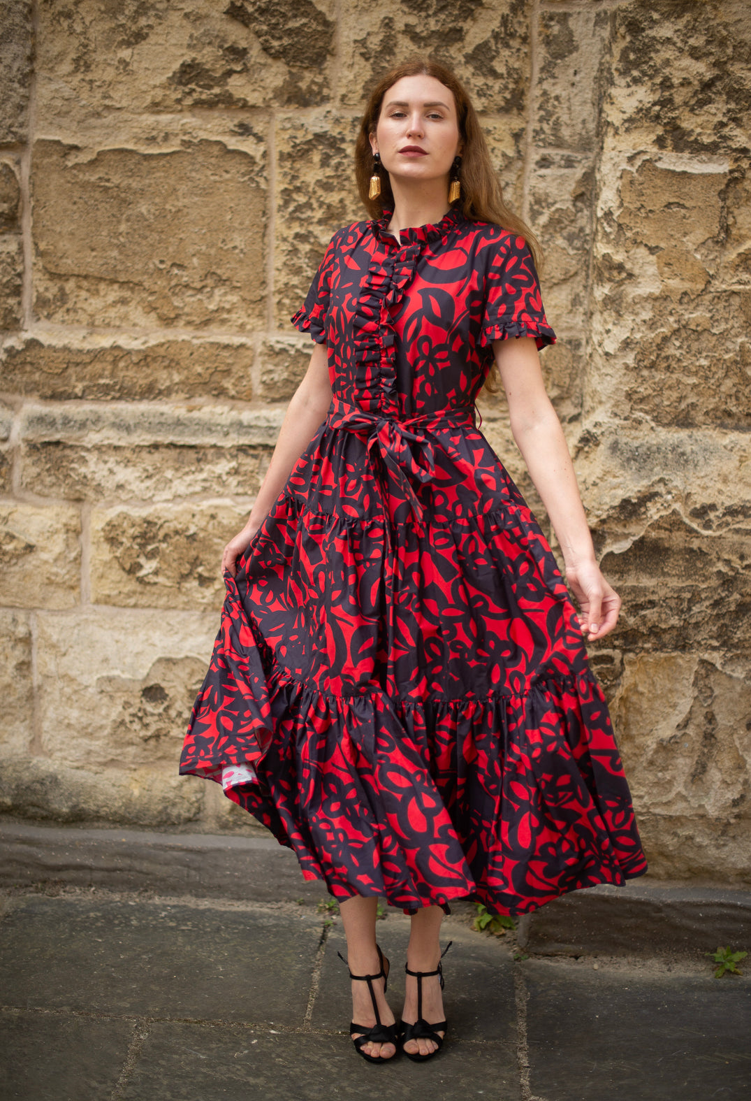 Tiered Dress in Gojiberry and Polinig
