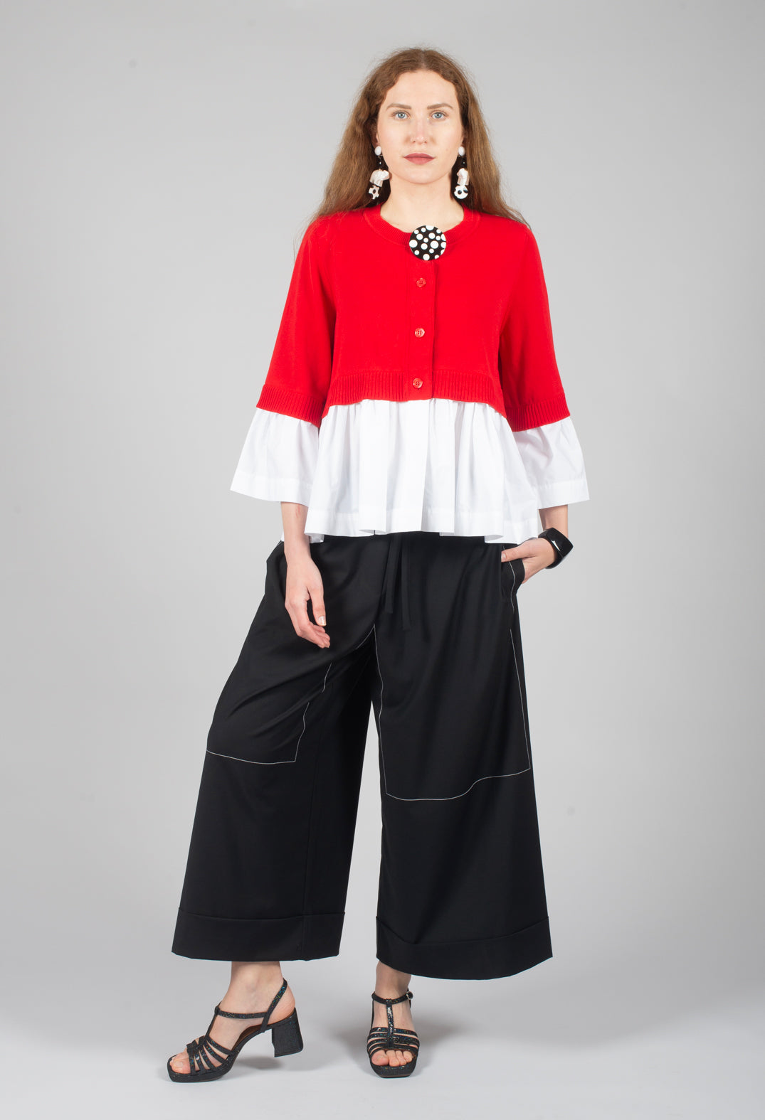 Faux Double Layer Cardigan in Gojiberry and Off White