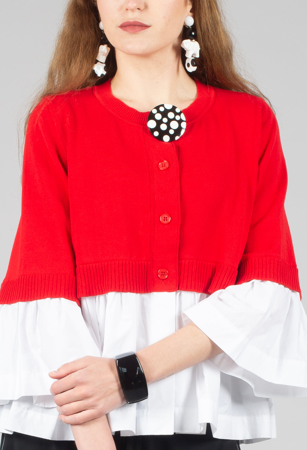 Faux Double Layer Cardigan in Gojiberry and Off White