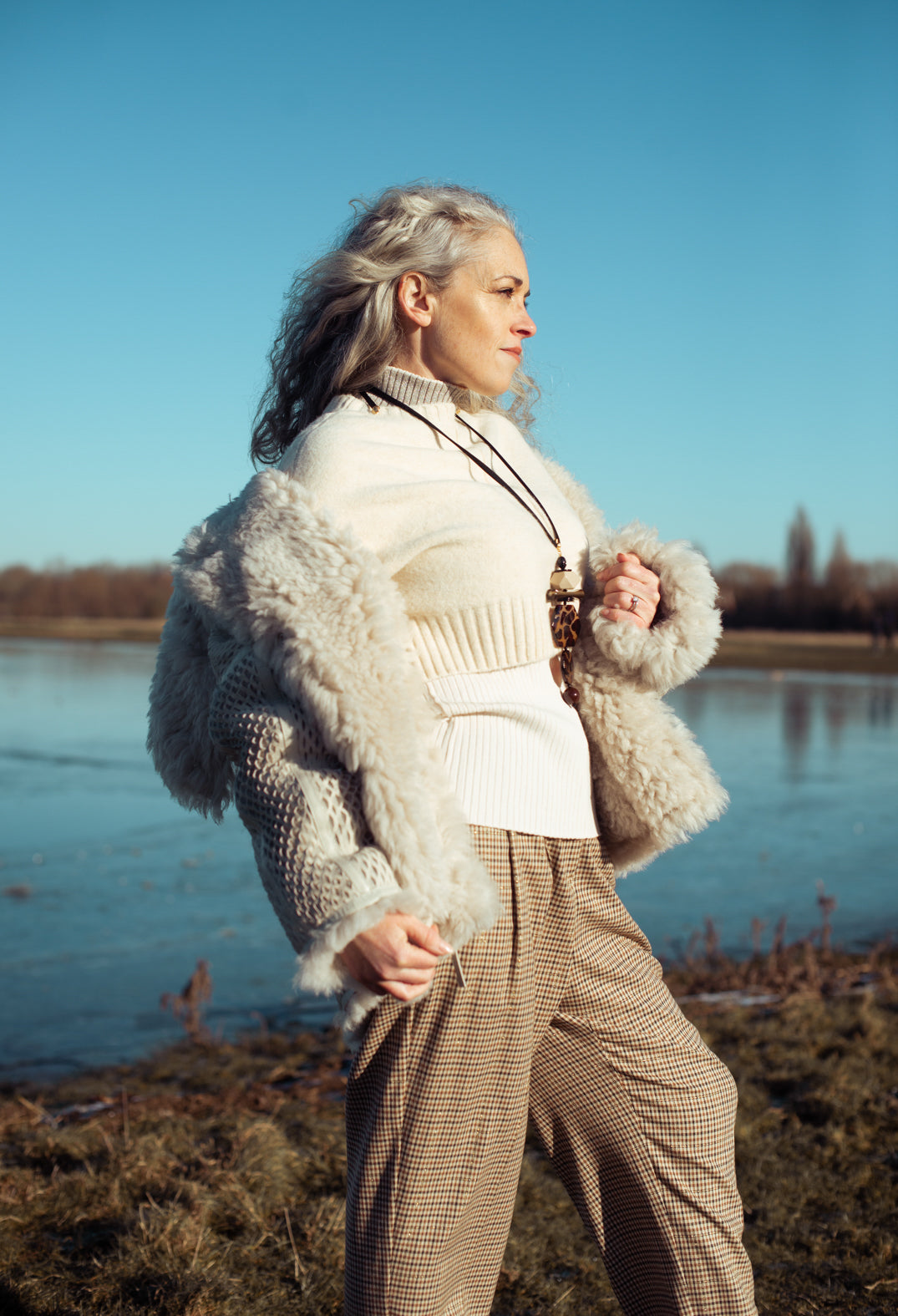 Ribbed Neck Jumper with Silver and Black Trim