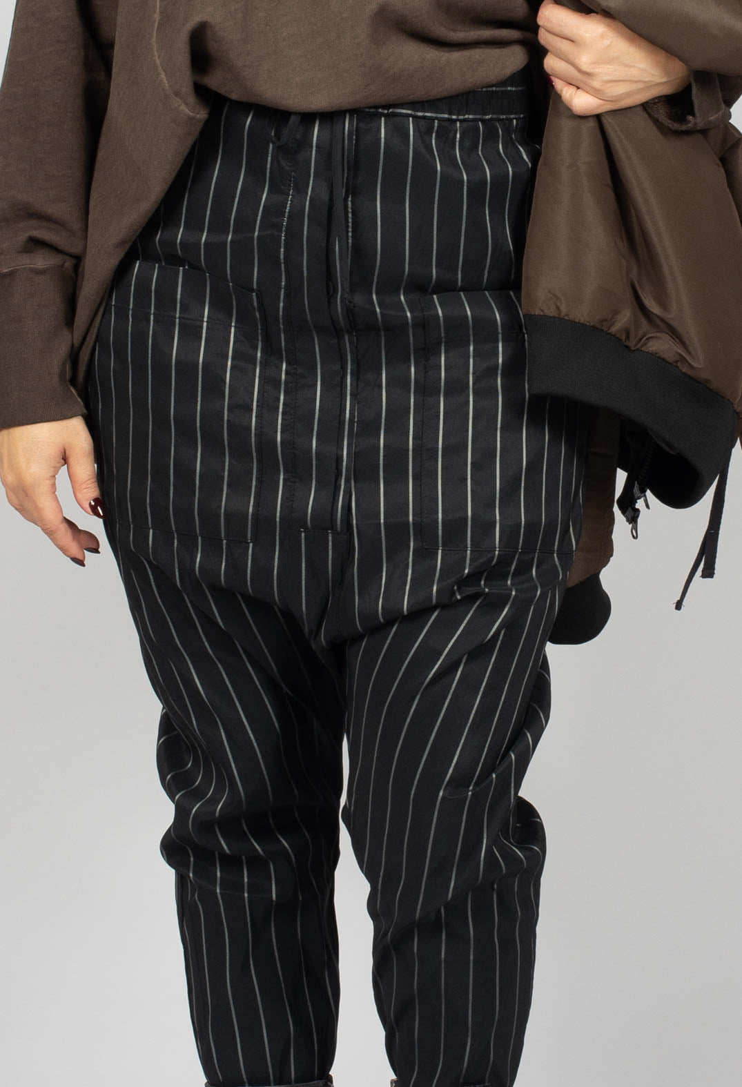 T Pant Drop Crotch Trousers in Pinstripe