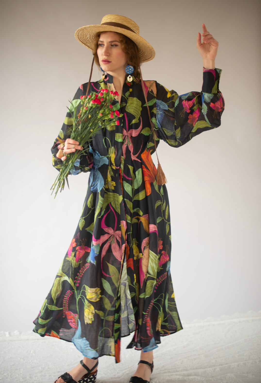 Artemisia Dress in Nero Floreale
