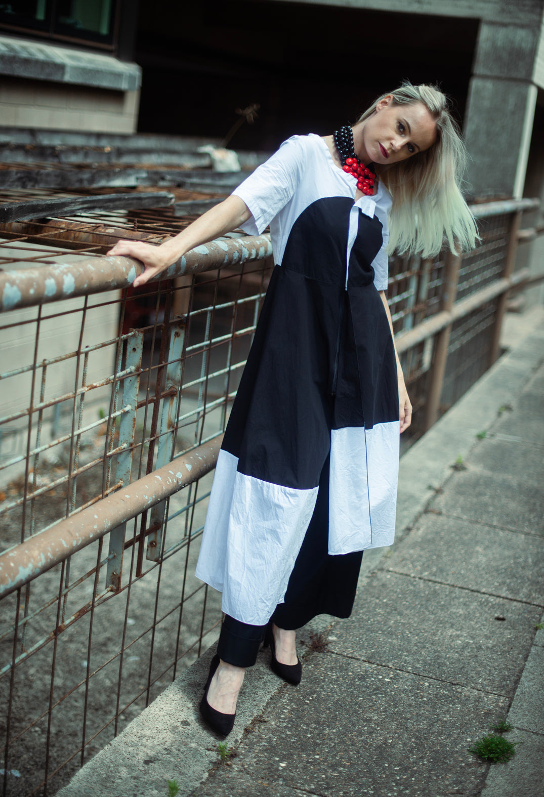 Riko Dress in White with Black